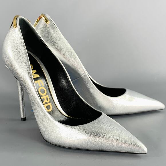 TOM FORD Size 8 Silver Gold Sheepskin Leather Metallic Pointed Toe Heels Pumps - Picture 1 of 10